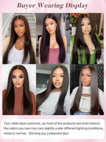 3片装22英寸直发夹式接发片，棕色，合成全头假发片，女士适用 - 棕色 - 查看 10