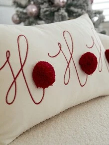 1pc Christmas Letter "HOHOHO" Embroidered Pom Pom Decorative Throw Pillow Cover, Suitable For Indoor Decoration, Christmas Decor Pillow Cover, No Filler Included - Multicolor - View 5