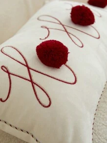 1pc Christmas Letter "HOHOHO" Embroidered Pom Pom Decorative Throw Pillow Cover, Suitable For Indoor Decoration, Christmas Decor Pillow Cover, No Filler Included - Multicolor - View 3