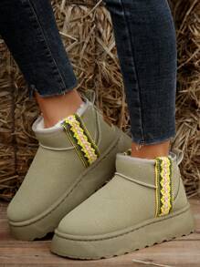 Women's Winter Thick Bottom Snow Boots, Vintage Woven, Stylish, Antifreeze, Short Boots With Thick Plush, Khaki