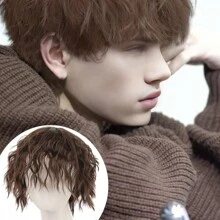 褐色男士假髮,仿真髮型,短髮,全頭套,錫箔熱羊毛卷