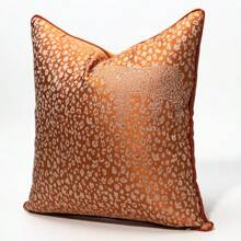 1pc Modern Luxury Leopard Print Pillow Case, European Style Sofa Bedroom Cushion Cover, Orange, Hotel Sample Room Design