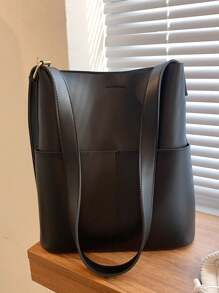 Đúng mốt Hàn Quốc Phong cách Lady Túi đeo vai Với Dung lượng lớn Dung lượng lớn Túi Bucket , Của phụ nữ Retro Túi tote Với Dây đeo rộng - màu đen - Xem 2