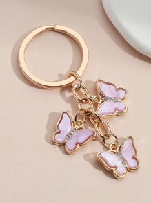 1入組中性款壓克力蝴蝶鑰匙鏈，帶油滴設計的摯友包掛飾鑰匙鏈帶吊飾針，Therian 鑰匙扣環 - 紫色 - 查看 2