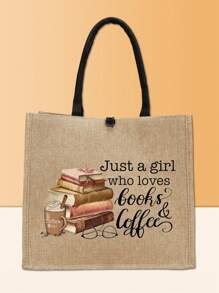 Mode, Einfachheit, Damen Tragetasche Mit Buchstabenmuster Und Großer Kapazität - Khaki - Übersicht 2