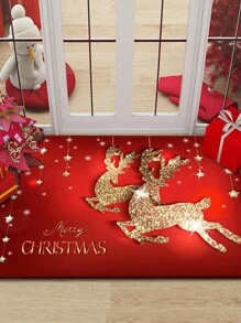YIMEIS 1入組c款聖誕印花水晶絨門墊,吸水、防滑、耐磨入口墊,聖誕節裝飾地毯 - 彩色 - 查看 1