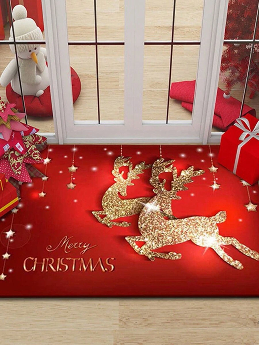 YIMEIS 1入組c款聖誕印花水晶絨門墊,吸水、防滑、耐磨入口墊,聖誕節裝飾地毯 - 彩色 - 查看 1