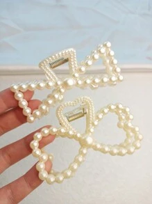 8入組女性假珍珠心形與幾何優雅髮夾 - 白色 - 查看 3