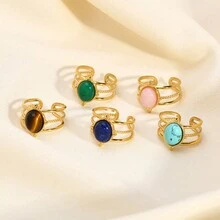 A Hàng mới đến Xuyên biên giới Phụ kiện trang sức Ins Châu Âu và Châu Mỹ Retro Màu ngọc lam Nhẫn Đối với phụ nữ , Vàng 18K Thép không gỉ Nhẫn Thích hợp Đối với Mặc hàng ngày NỮ - YYR023123 - Xem 4