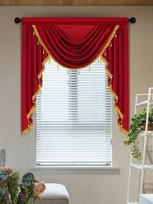 1 Rèm Màu Đỏ, Chất Liệu Sợi Polyester Có Viền Sóng Đính Hạt, Rèm Cửa Phong Cách Châu Âu Để Trang Trí Phòng Khách Và Phòng Ngủ - Màu Đỏ Sâu - Xem 9