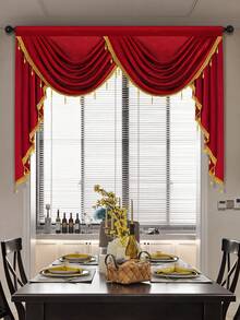 1 Rèm Màu Đỏ, Chất Liệu Sợi Polyester Có Viền Sóng Đính Hạt, Rèm Cửa Phong Cách Châu Âu Để Trang Trí Phòng Khách Và Phòng Ngủ - Màu Đỏ Sâu - Xem 10