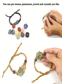1入組,復古水晶手鐲架繩索,空石頭支架,可調節水晶支架,編織手鏈水晶籠子支架,DIY首飾製作,中性生日派對禮品