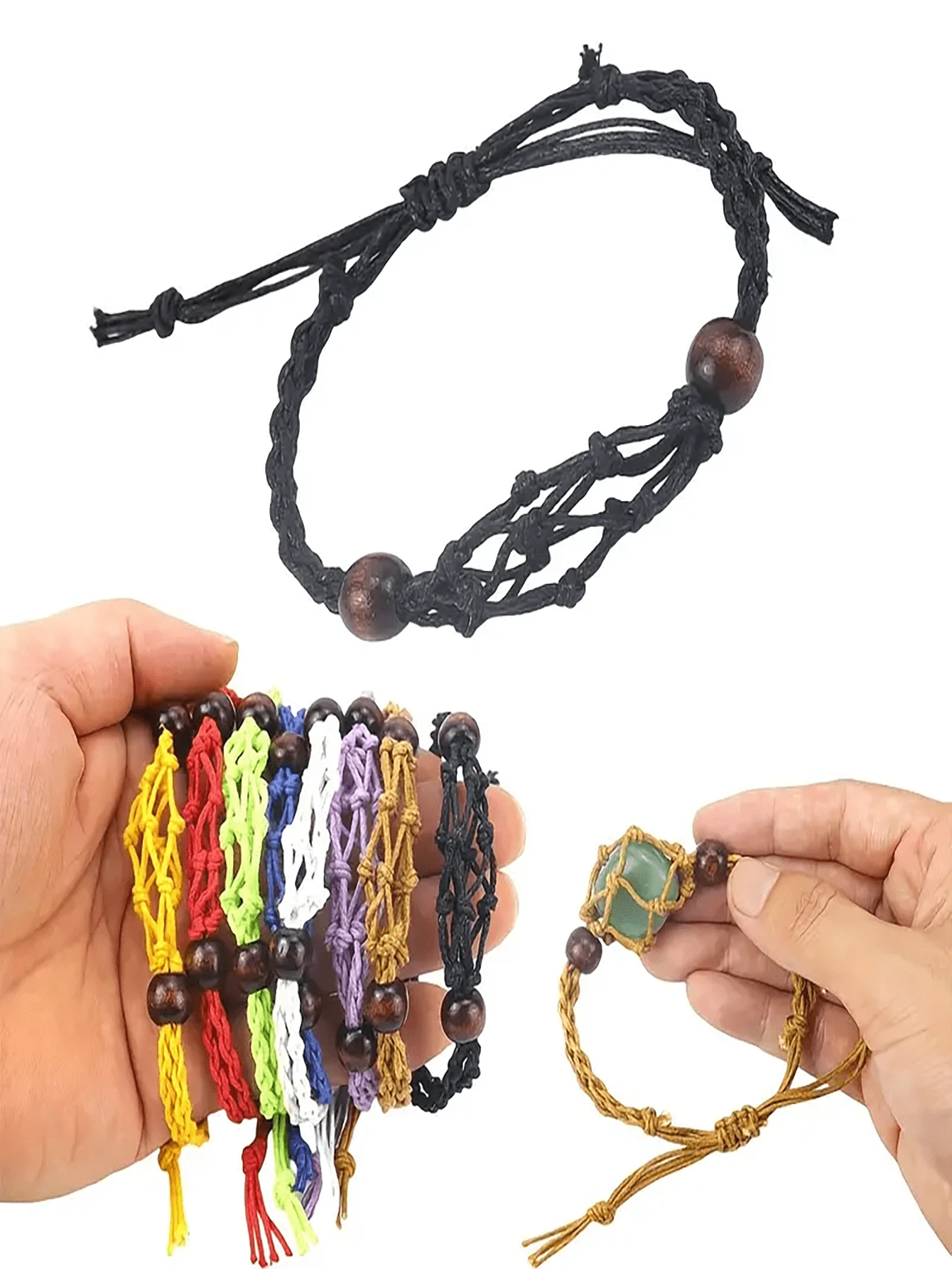 1入組,復古水晶手鐲架繩索,空石頭支架,可調節水晶支架,編織手鏈水晶籠子支架,DIY首飾製作,中性生日派對禮品