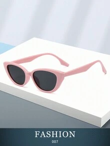 1pc Women's Fashionable Cat Eye Small Frame Fashion Glasses, Simple Streamline Design Decorative Glasses - Pink - View 3