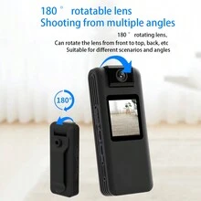1支迷你背夾設計1200w 1080p 4k高清1.3英寸彩色屏幕180°旋轉鏡頭高清降噪抗震攝像機高清運動相機,運動偵測,夜視錄影機,機車錄影機 - 黑色 - 查看 2