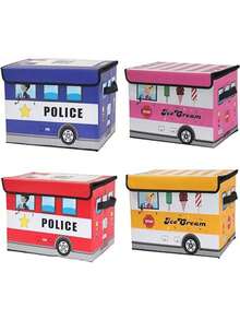 Juguetero Baúl Organizador Bus Contenedor De Ropa Caja Niños - Azul - Ver 3