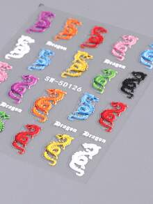 2入組5d浮雕風龍紋指甲貼紙,5d立體浮雕彩色美甲貼紙 - 彩色 - 查看 4