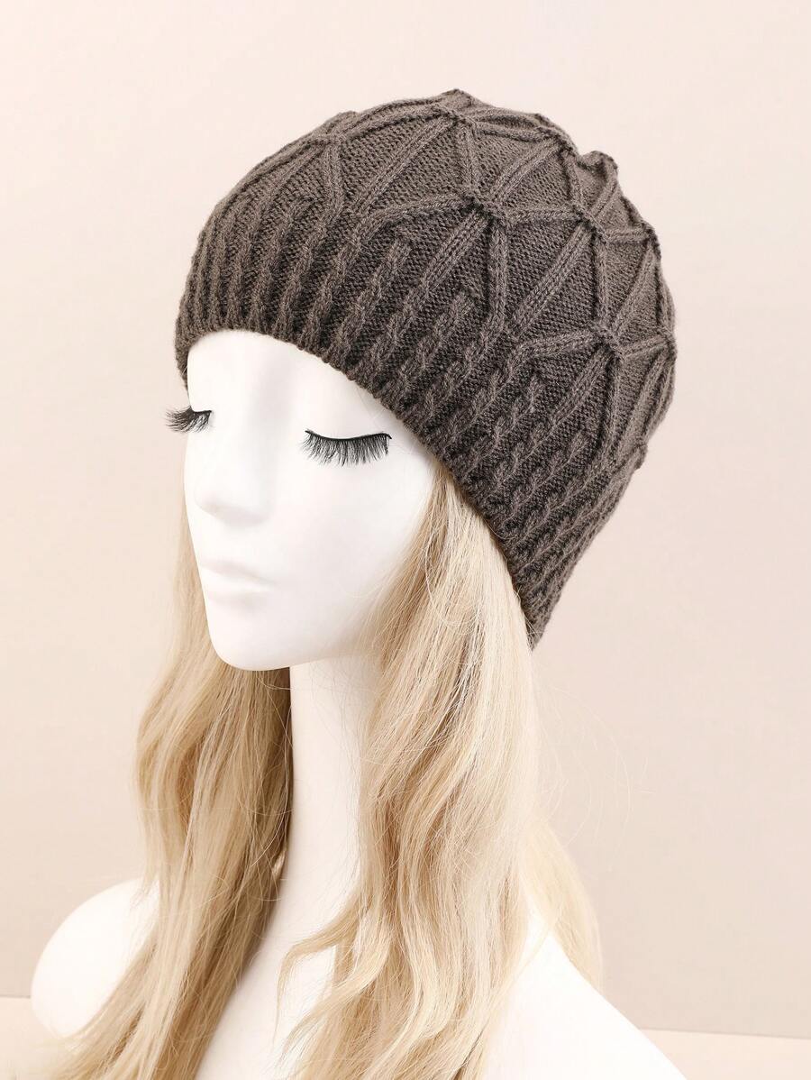 1頂女士深灰色單層針織帽,扭曲紋路設計,保暖時尚針織帽 - 深灰色 - 查看 1