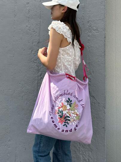 花柄 刺繍トートバッグ ナイロン 縦型 大容量 | SHEIN JAPAN
