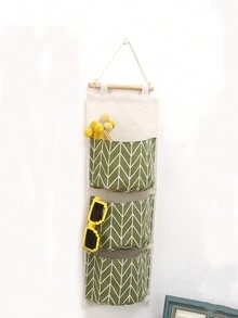 創意防水亞麻掛式收納袋,多層多功能布門背牆壁掛式收納組織袋 - 綠色 - 查看 2