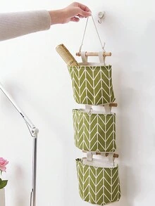 創意防水亞麻掛式收納袋,多層多功能布門背牆壁掛式收納組織袋 - 綠色 - 查看 5
