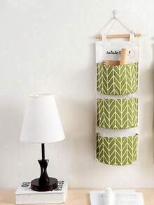 創意防水亞麻掛式收納袋,多層多功能布門背牆壁掛式收納組織袋 - 綠色 - 查看 6