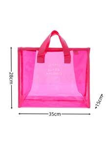 1 pieza Bolsa de natación portátil de PVC rojo para almacenamiento de ropa, bolsa de playa transparente impermeable y de moda, bolso de mano para viajes, bolsa de escuela, gran capacidad, portátil, casual clásica, impermeable, para niñas adolescentes, mujeres universitarias y trabajadores de oficina, perfecta para el trabajo, regreso a clases, escuela primaria, escuela secundaria, universidad, vacaciones, deportes en la playa, meriendas y picnic, bolso transparente para mujeres - Rosa Fucsia - Ver 2