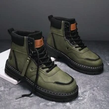 Men's High Top Yellow Work Boots, Motorcycle Boots, Steel Toe Work Shoes - Army Green - View 2