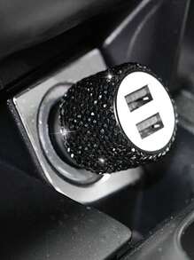 Nuevo cargador de carro USB con doble puerto y adaptador rápido con brillos, decoración de carro color rosa, accesorios de carro con estilo de diamante para interior de mujer