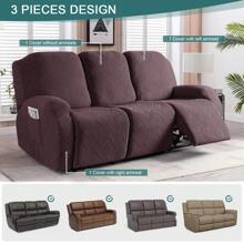 Stretch Recliner Sofa Covers, Reclining Couch Covers With Pockets, Jacquard Reclining Sofa Covers Soft Washable Furniture Protector With Elastic Bottom - Dark Coffee - View 4