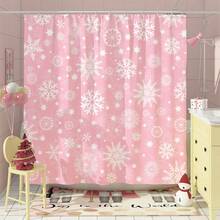 1入組雪花聖誕淋浴簾,現代休閒聖誕淋浴簾,聚酯纖維材質180 X 180公分/72" X 72"防水淋浴簾,搭配12個吊掛配件,適用於聖誕節浴室/浴缸裝飾,可當作聖誕禮物 - 粉色 - 查看 2