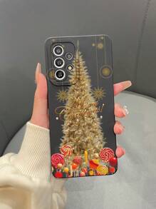 1pc Tpu Matte Finish Christmas Tree & Eye Print Phone Case Compatible With Apple, Samsung, Xiaomi Phone Models - Multicolor - View 1