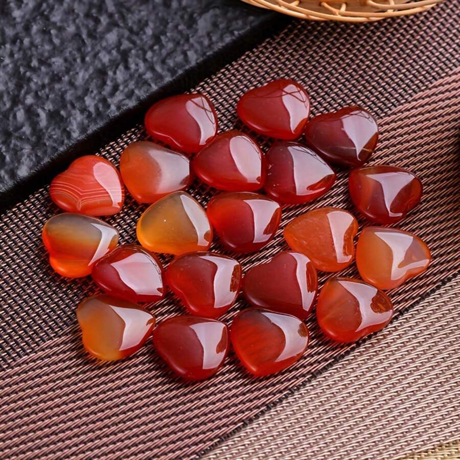 Xiacheng 1/5/10/20/50 件疗愈水晶红玉髓爱心形水晶减压解忧石脉轮精神平衡冥想礼物家居装饰 - 紅色 - 查看 1