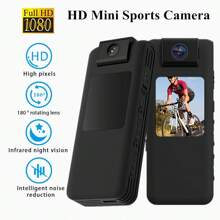 1支迷你背夾設計1200w 1080p 4k高清1.3英寸彩色屏幕180°旋轉鏡頭高清降噪抗震攝像機高清運動相機,運動偵測,夜視錄影機,機車錄影機 - 黑色 - 查看 1