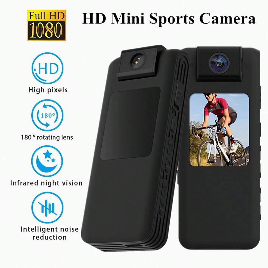 1支迷你背夾設計1200w 1080p 4k高清1.3英寸彩色屏幕180°旋轉鏡頭高清降噪抗震攝像機高清運動相機,運動偵測,夜視錄影機,機車錄影機 - 黑色 - 查看 1