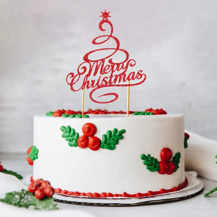 1 件圣诞快乐字母设计蛋糕装饰适用于圣诞派对蛋糕装饰 - 彩色 - 查看 1