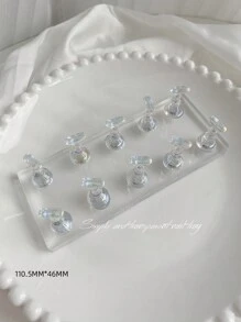 美甲装饰亚克力实心双磁铁长方形底座1个+10颗极光色练习工具水晶珠钻和树脂花朵激光设计DIY，适用于家庭、沙龙、情人节、婚礼、日常佩戴、旅行和派对，送给女性、妈妈、姐妹、妻子、女朋友 - 彩色 - 查看 4