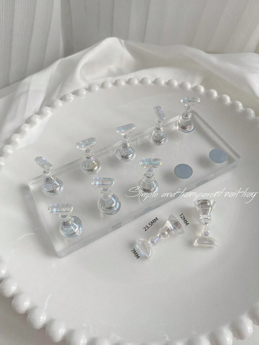 美甲装饰亚克力实心双磁铁长方形底座1个+10颗极光色练习工具水晶珠钻和树脂花朵激光设计DIY，适用于家庭、沙龙、情人节、婚礼、日常佩戴、旅行和派对，送给女性、妈妈、姐妹、妻子、女朋友 - 彩色 - 查看 1