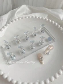 美甲装饰亚克力实心双磁铁长方形底座1个+10颗极光色练习工具水晶珠钻和树脂花朵激光设计DIY，适用于家庭、沙龙、情人节、婚礼、日常佩戴、旅行和派对，送给女性、妈妈、姐妹、妻子、女朋友 - 彩色 - 查看 5