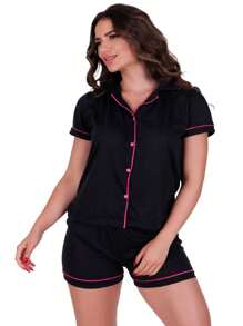 Kit 2 Pijamas com Gola Manga Curta Com Botões Linha Noite