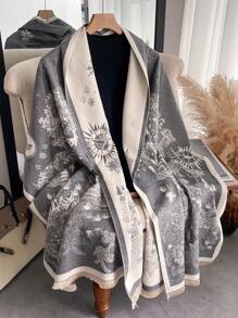 IROJEFF 1pc Ladies' Double-sided Imitated Cashmere Plant Jacquard Fashionable Shawl/scarf For Daily Wear And Cold Weather, Autumn/winter - Multicolor - View 1