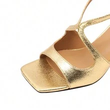 Women's Sandals Ankle Strap Open Round Toe Stiletto Heel Sandals - Vàng - Xem 4
