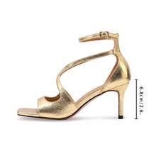 Women's Sandals Ankle Strap Open Round Toe Stiletto Heel Sandals - Vàng - Xem 3