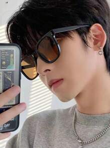 1pc Unisex European And American Style Square Frame Sunglasses, Sun-Blocking Eyewear For Fashion Lovers - Yellow - View 1