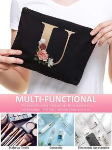 化妝包女士化妝包皮夾姓名縮寫U字母圖案洗漱用品收納小袋婚禮派對洗漱包拉鍊手機錢包筆袋製作包手拿包伴娘製作小袋洗漱用品收納盒包化妝品殼套老師禮物