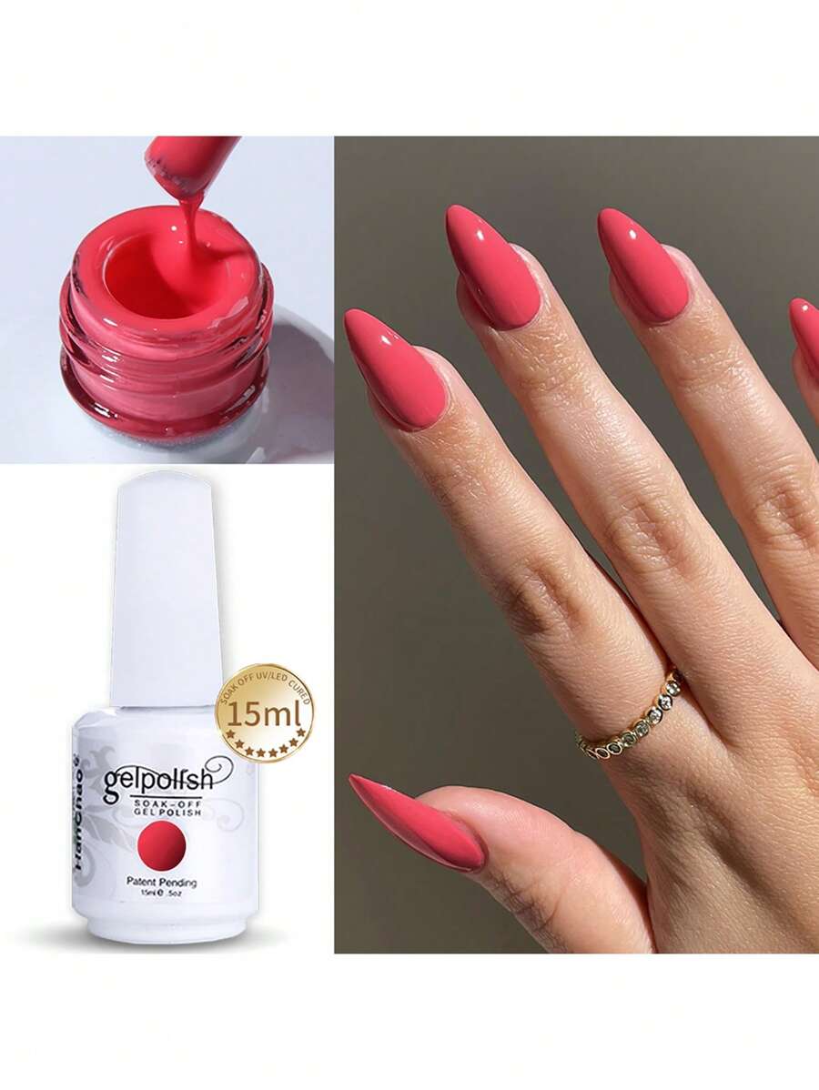 15毫升可卸甲油胶，LED/UV灯可卸，中性色，持久速干，适用于家庭美甲沙龙DIY美甲 - 玫瑰紅 - 查看 1