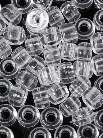 100颗大孔珠子，洋葱粉透明哑光桶珠，塑料马珠。适用于编发和假发，珠子尺寸略小。