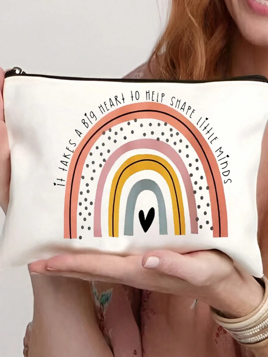 塑造小心灵需要一颗大心脏彩虹图案化妆包、教师旅行洗漱用品收纳包、化妆包、钱包铅笔笔袋、学校铅笔袋、文具用品袋、教师节礼物返校用品