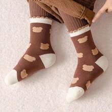 5對/包 秋冬季兒童加厚保暖毛巾袜,可愛小熊設計