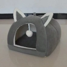 1入超柔軟灰色冬季保暖底部抗滑半閉合寵物床屋,適用於小型和中型室內寵物 - 灰色 - 查看 1